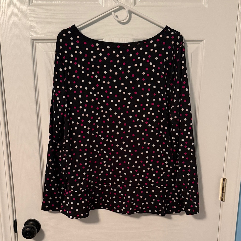 153 Kate Spade Black Pink Polka Dot Peplum Pajama Sleep Top Long Sleeve XL - Picture 6 of 6